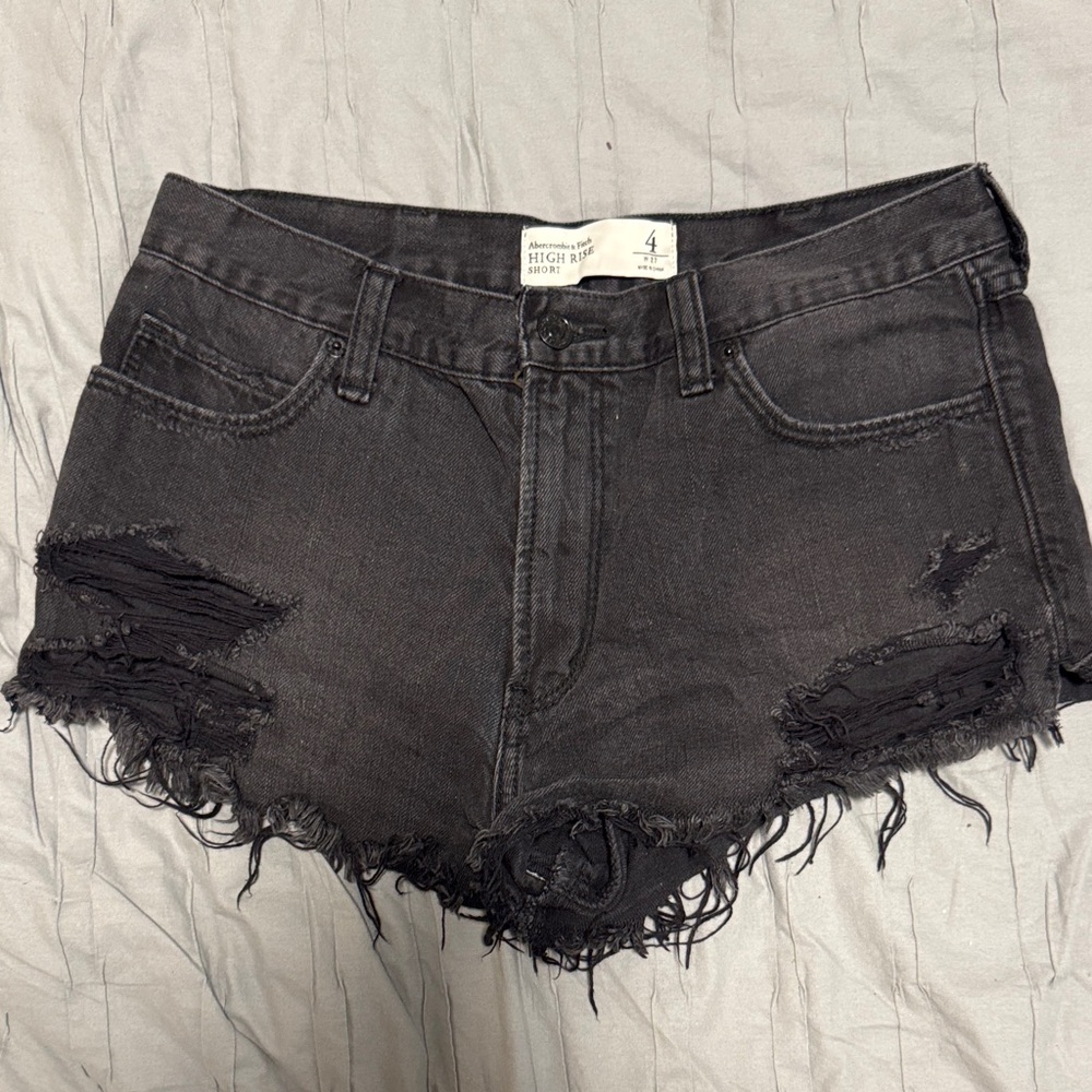 Abercrombie Black Frayed Hem Jean Shorts